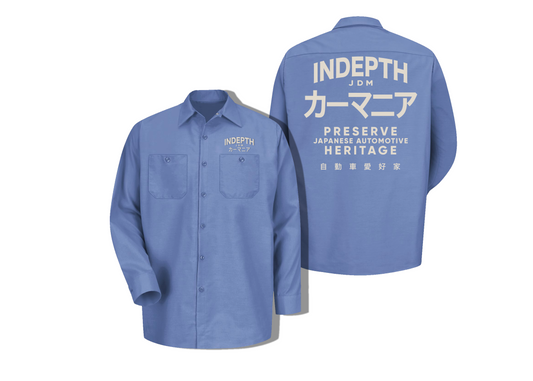 InDepth JDM Mechanic Shirt - Petrol Blue/Cream